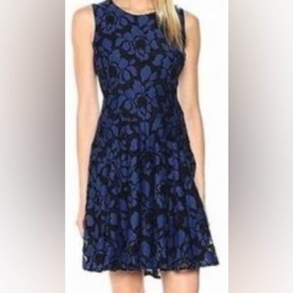 Tommy Hilfiger blue floral lace fit and flair sleeveless dress.